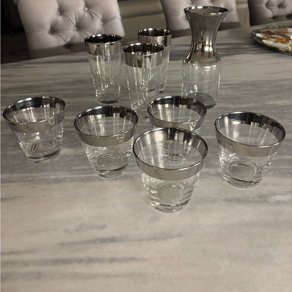 Vintage 1960s madmen era Don Draper style silver rimmed bar wear glasses